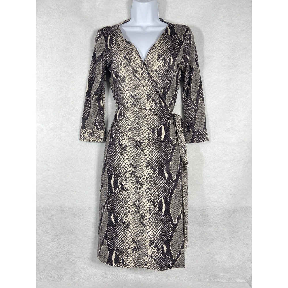 Diane von Furstenberg Wrap Dress Women's 4 Gray 100% Silk Long Sleeve